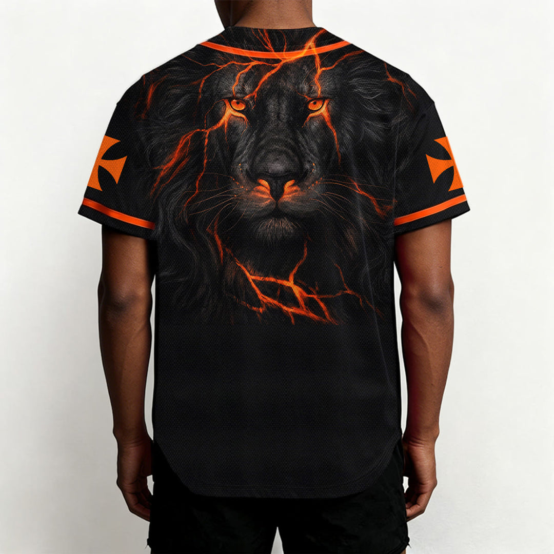 Christianartworkshop Maillot de baseball boutonné avec emblème vertical Jésus clou croix et éclair au dos, portrait du Lion de Juda et du Lion de Juda. - image 18