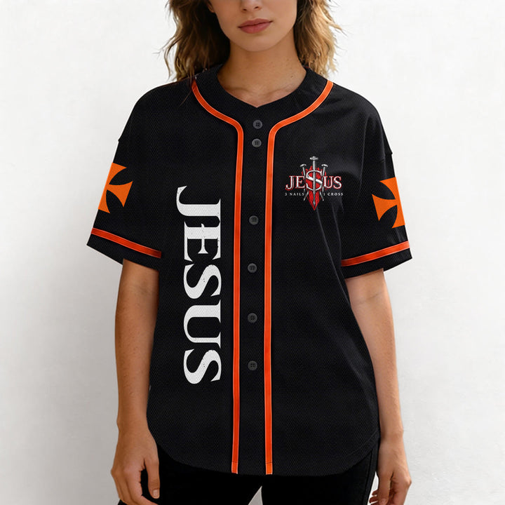 Christianartworkshop Maillot de baseball boutonné avec emblème vertical Jésus clou croix et éclair au dos, portrait du Lion de Juda et du Lion de Juda. - image 19