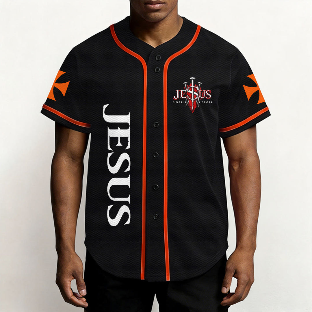 Christianartworkshop Maillot de baseball boutonné avec emblème vertical Jésus clou croix et éclair au dos, portrait du Lion de Juda et du Lion de Juda. - image 17