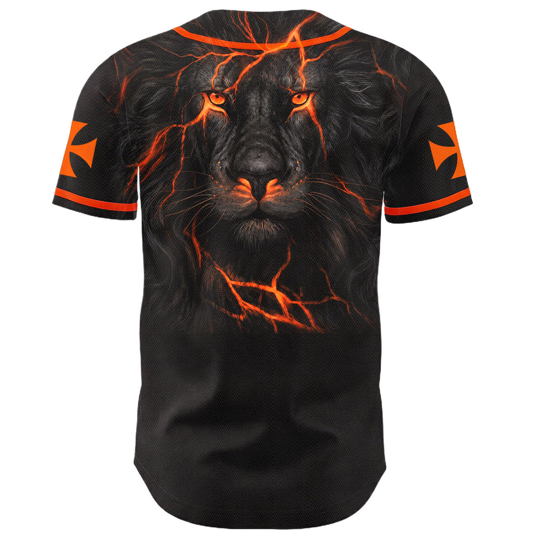 Christianartworkshop Maillot de baseball boutonné avec emblème vertical Jésus clou croix et éclair au dos, portrait du Lion de Juda et du Lion de Juda. - image 16