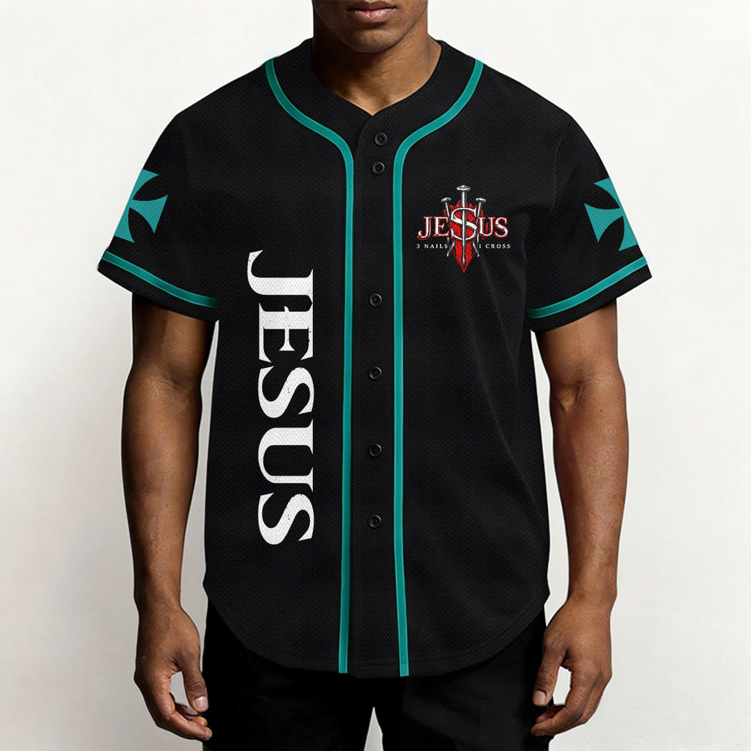 Christianartworkshop Maillot de baseball boutonné avec emblème vertical Jésus clou croix et éclair au dos, portrait du Lion de Juda et du Lion de Juda. - image 24
