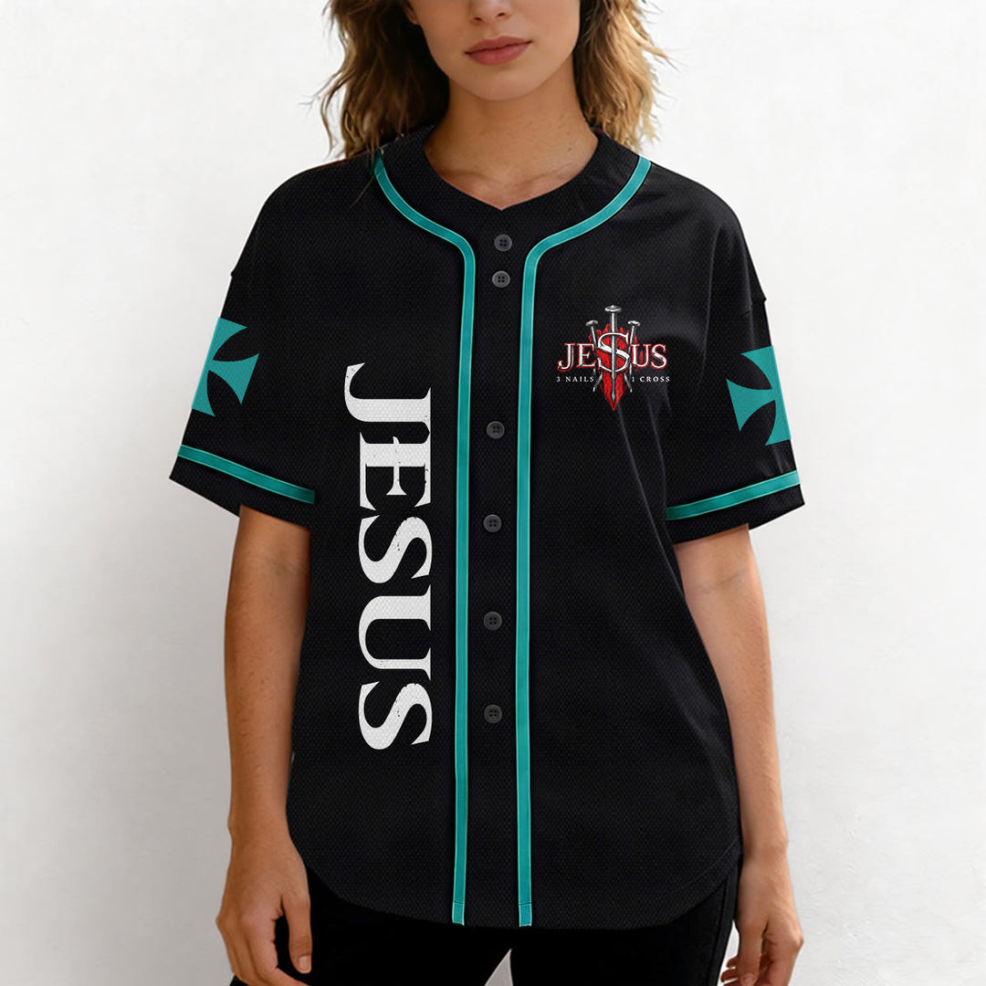 Christianartworkshop Maillot de baseball boutonné avec emblème vertical Jésus clou croix et éclair au dos, portrait du Lion de Juda et du Lion de Juda. - image 26