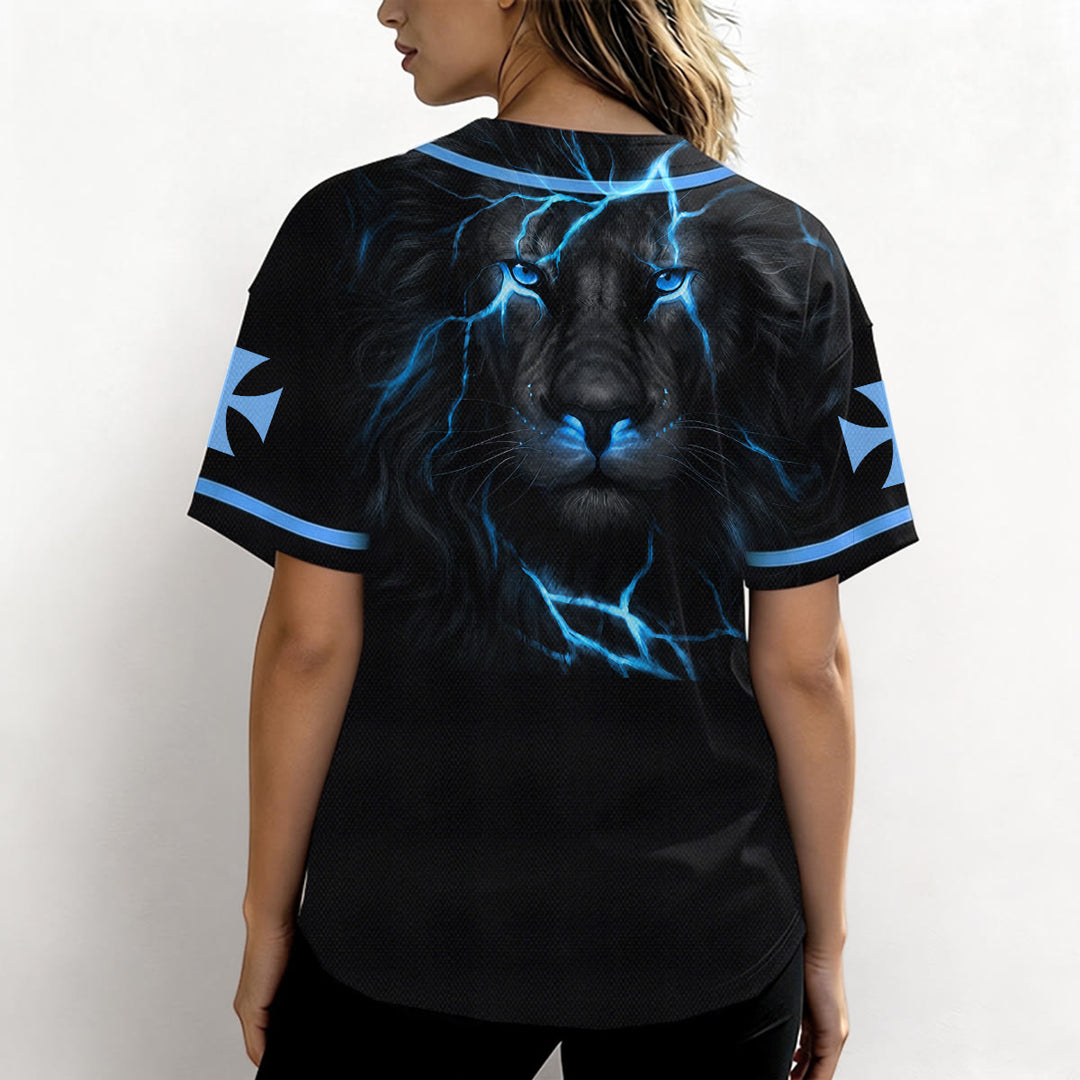 Christianartworkshop Maillot de baseball boutonné avec emblème vertical Jésus clou croix et éclair au dos, portrait du Lion de Juda et du Lion de Juda. - image 34