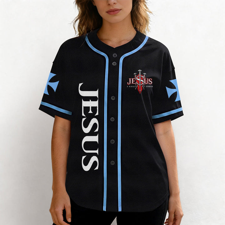 Christianartworkshop Maillot de baseball boutonné avec emblème vertical Jésus clou croix et éclair au dos, portrait du Lion de Juda et du Lion de Juda. - image 33