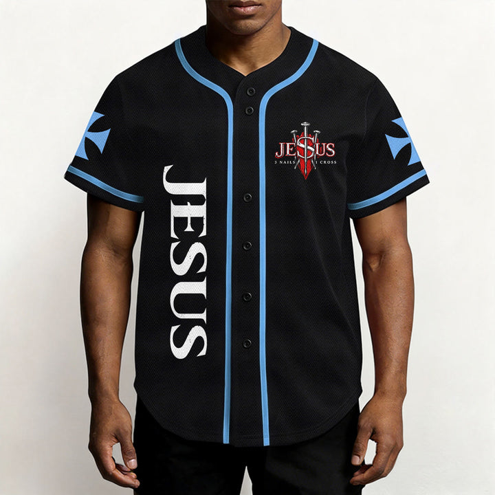 Christianartworkshop Maillot de baseball boutonné avec emblème vertical Jésus clou croix et éclair au dos, portrait du Lion de Juda et du Lion de Juda. - image 31