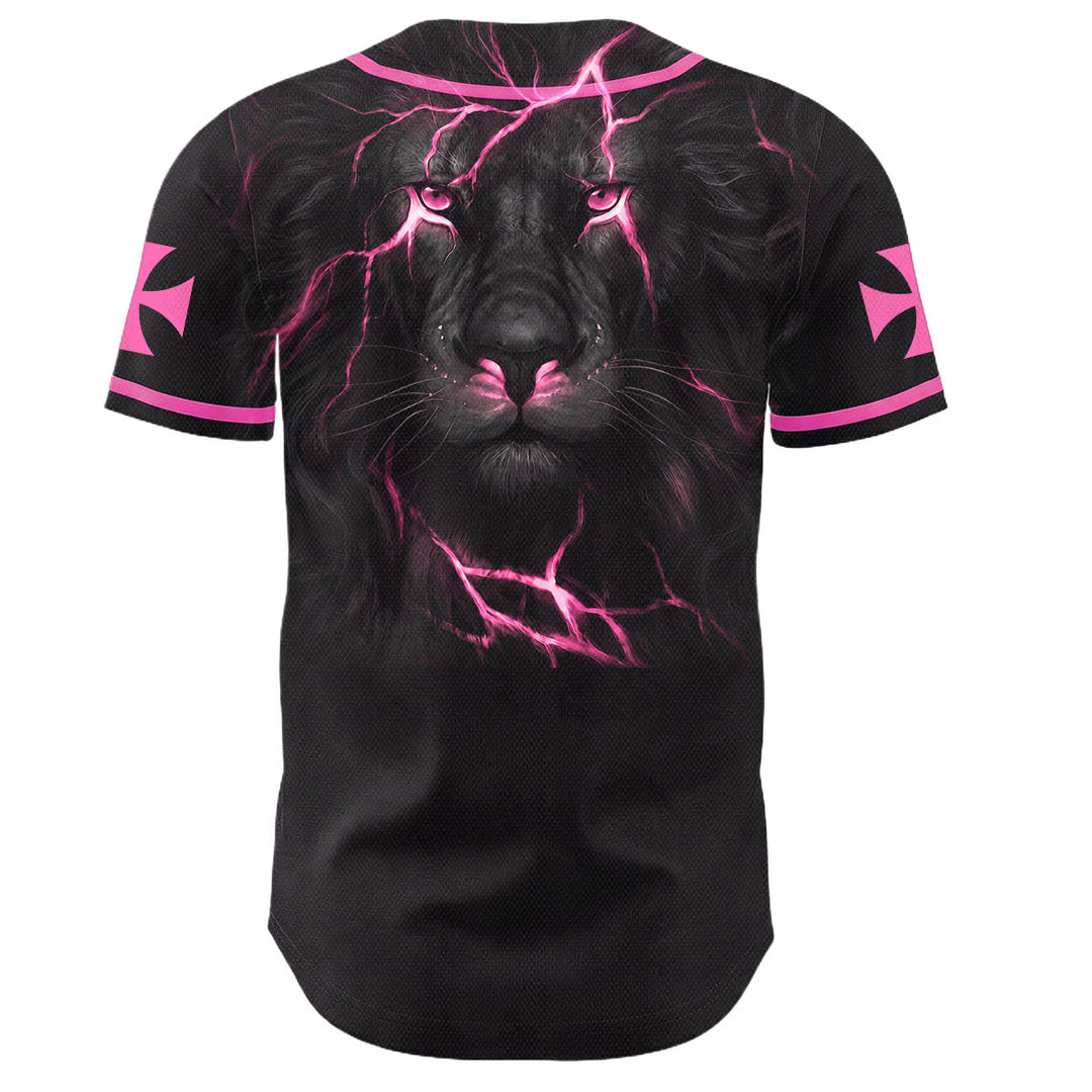Christianartworkshop Maillot de baseball boutonné avec emblème vertical Jésus clou croix et éclair au dos, portrait du Lion de Juda et du Lion de Juda. - image 37