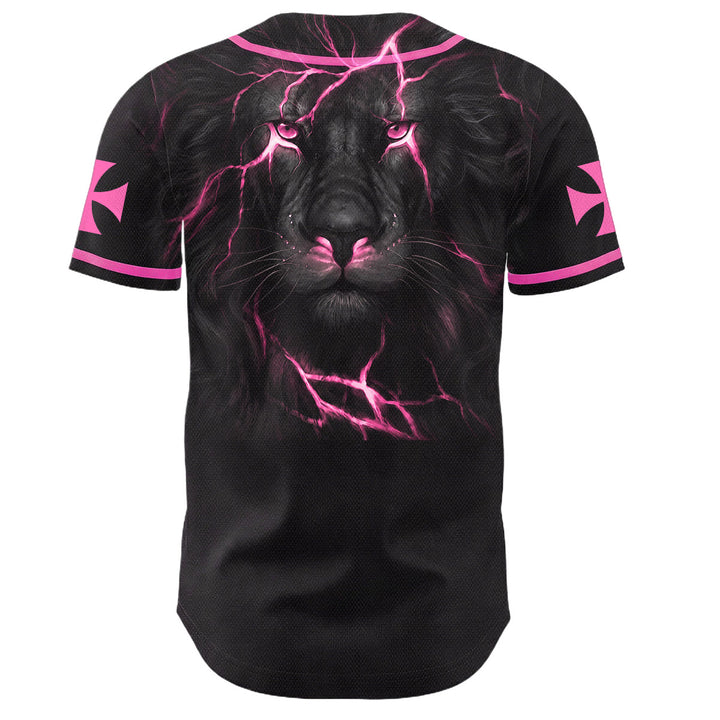 Christianartworkshop Maillot de baseball boutonné avec emblème vertical Jésus clou croix et éclair au dos, portrait du Lion de Juda et du Lion de Juda. - image 37