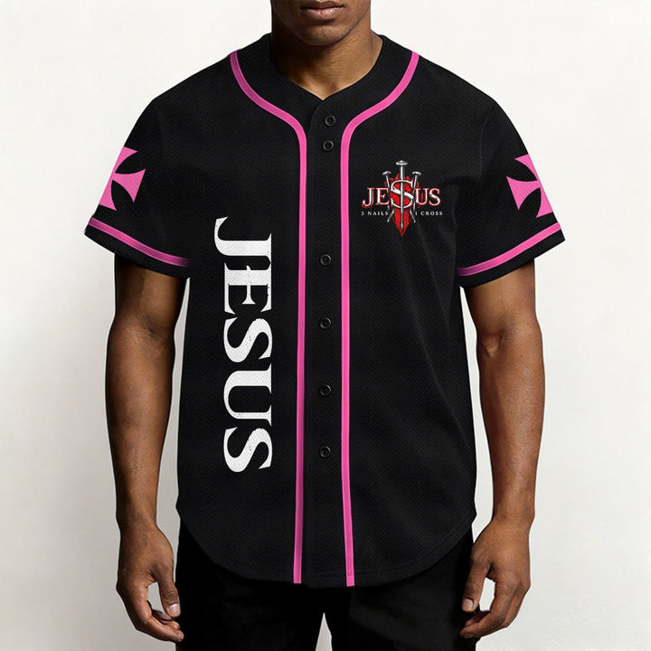 Christianartworkshop Maillot de baseball boutonné avec emblème vertical Jésus clou croix et éclair au dos, portrait du Lion de Juda et du Lion de Juda. - image 38