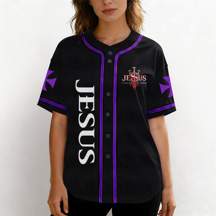 Christianartworkshop Maillot de baseball boutonné avec emblème vertical Jésus clou croix et éclair au dos, portrait du Lion de Juda et du Lion de Juda. - image 54
