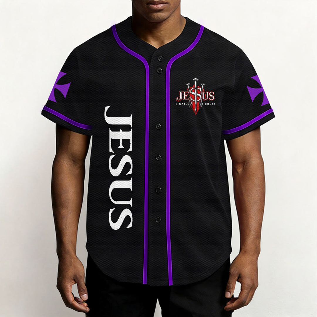 Christianartworkshop Maillot de baseball boutonné avec emblème vertical Jésus clou croix et éclair au dos, portrait du Lion de Juda et du Lion de Juda. - image 52