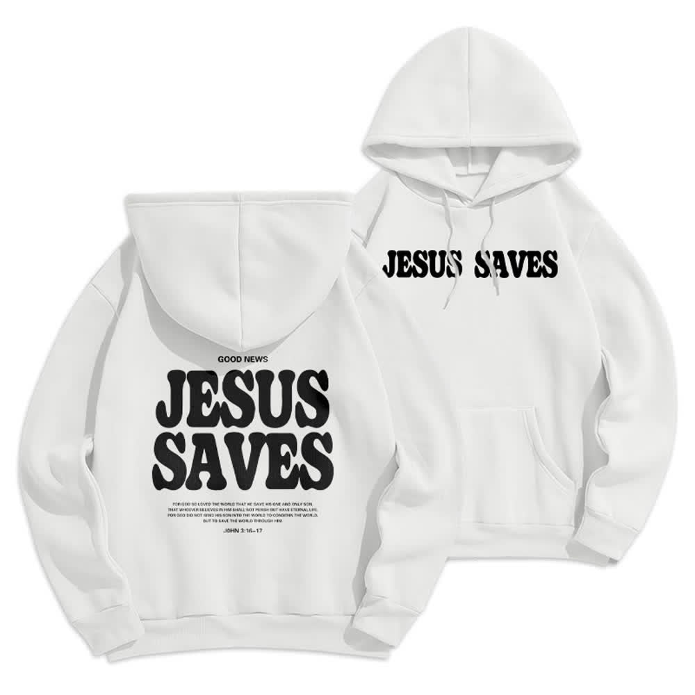 Christianartworkshop Sweat à capuche blanc Jesus Saves, style streetwear, doublé polaire, en polyester. - Blanc - 2XL - image 0