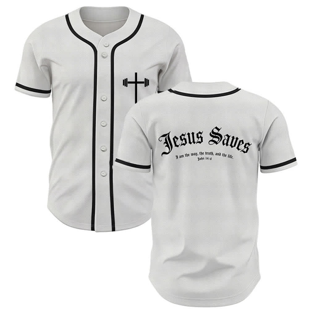 Christianartworkshop Maillot de baseball gothique Jésus sauve - Blanc - 5XL - image 0