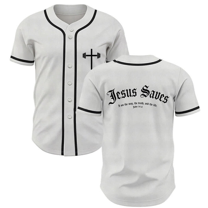 Christianartworkshop Maillot de baseball gothique Jésus sauve - Blanc - 5XL - image 0