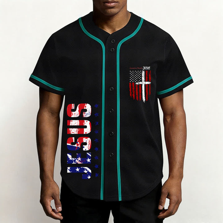 Christianartworkshop Maillot de baseball boutonné à drapeau vieilli « America Needs Jesus » - image 48