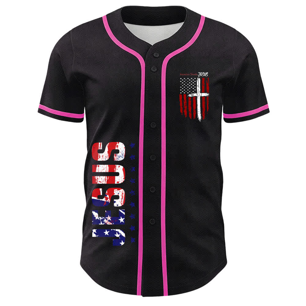 Christianartworkshop Maillot de baseball boutonné à drapeau vieilli « America Needs Jesus » - image 51