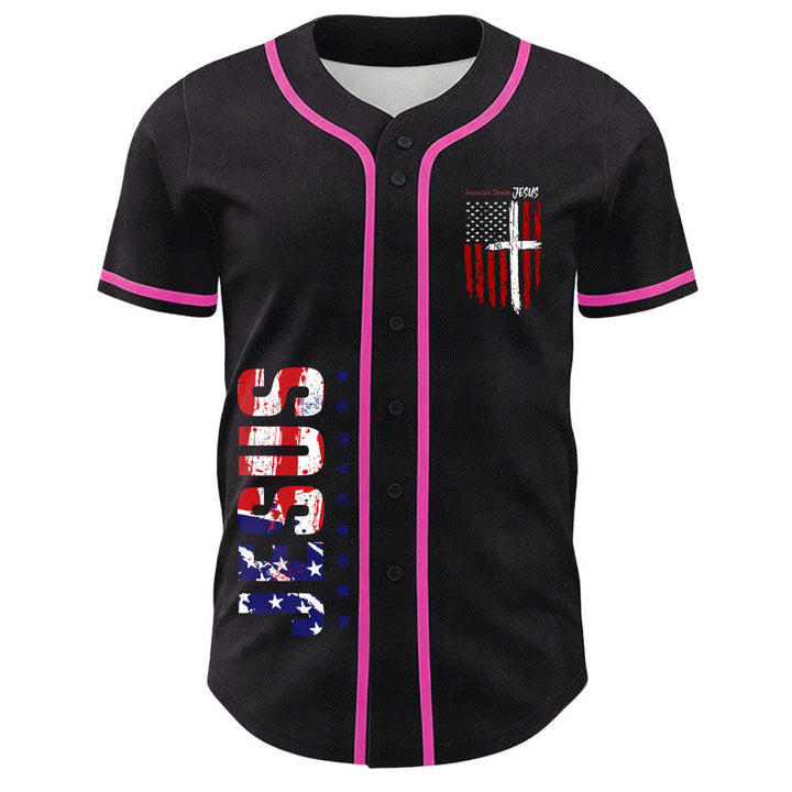 Christianartworkshop Maillot de baseball boutonné à drapeau vieilli « America Needs Jesus » - image 51
