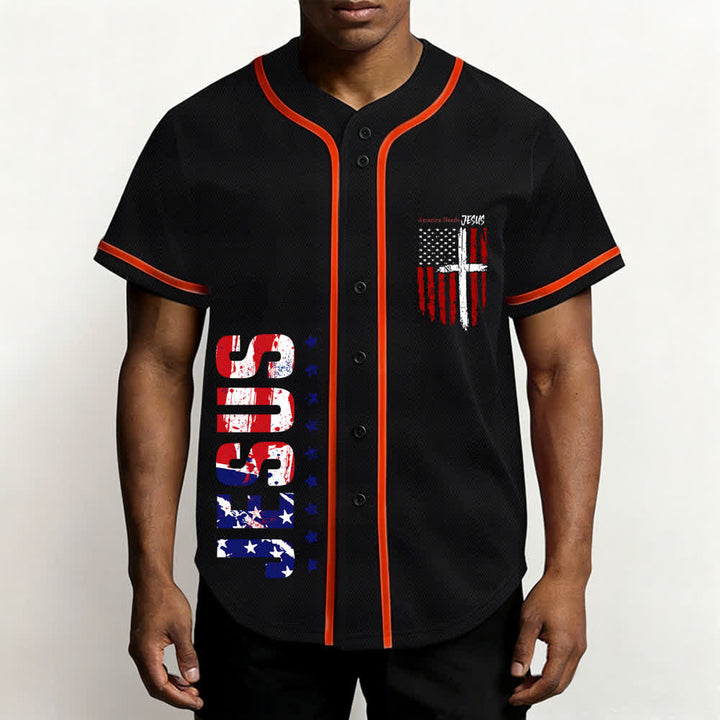 Christianartworkshop Maillot de baseball boutonné à drapeau vieilli « America Needs Jesus » - image 27