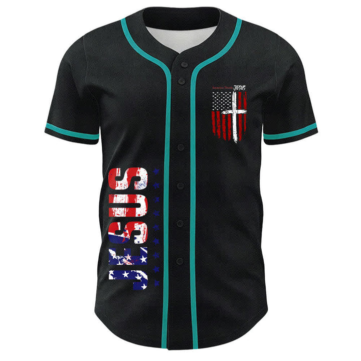 Christianartworkshop Maillot de baseball boutonné à drapeau vieilli « America Needs Jesus » - image 44