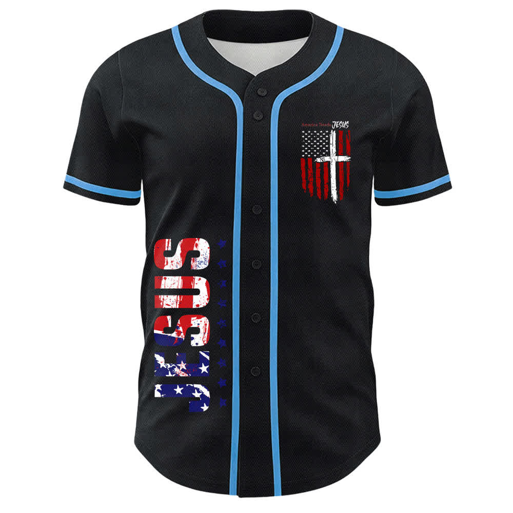 Christianartworkshop Maillot de baseball boutonné à drapeau vieilli « America Needs Jesus » - image 30
