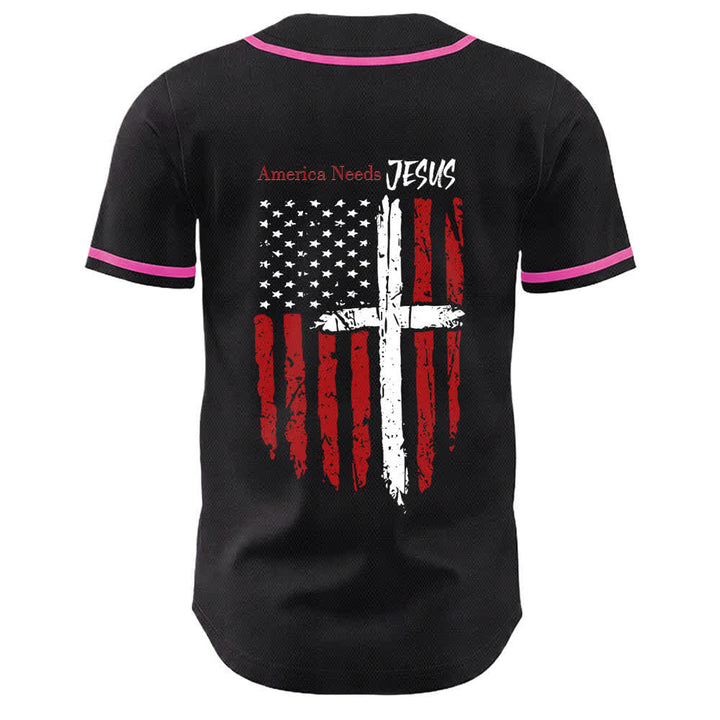 Christianartworkshop Maillot de baseball boutonné à drapeau vieilli « America Needs Jesus » - image 50