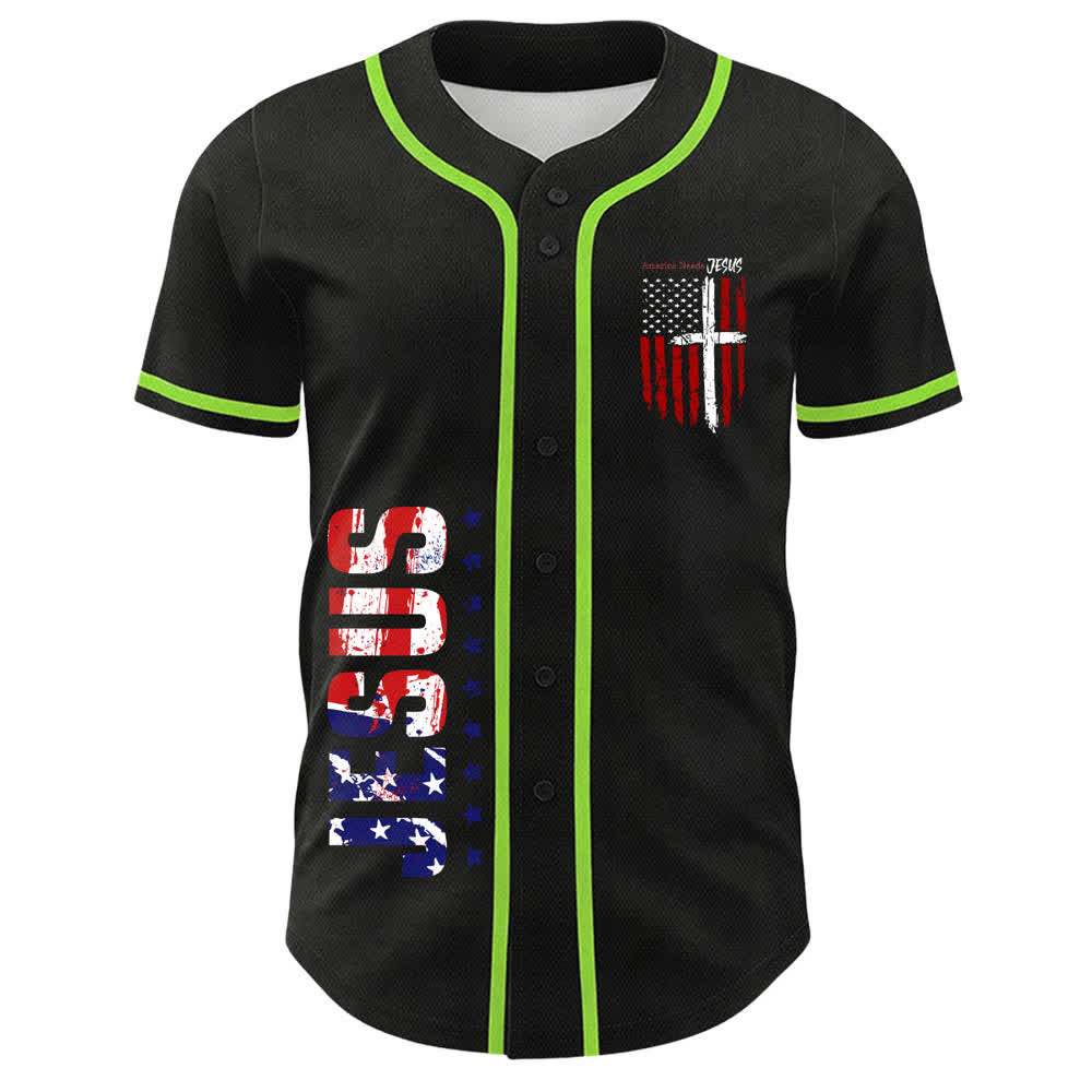 Christianartworkshop Maillot de baseball boutonné à drapeau vieilli « America Needs Jesus » - image 37
