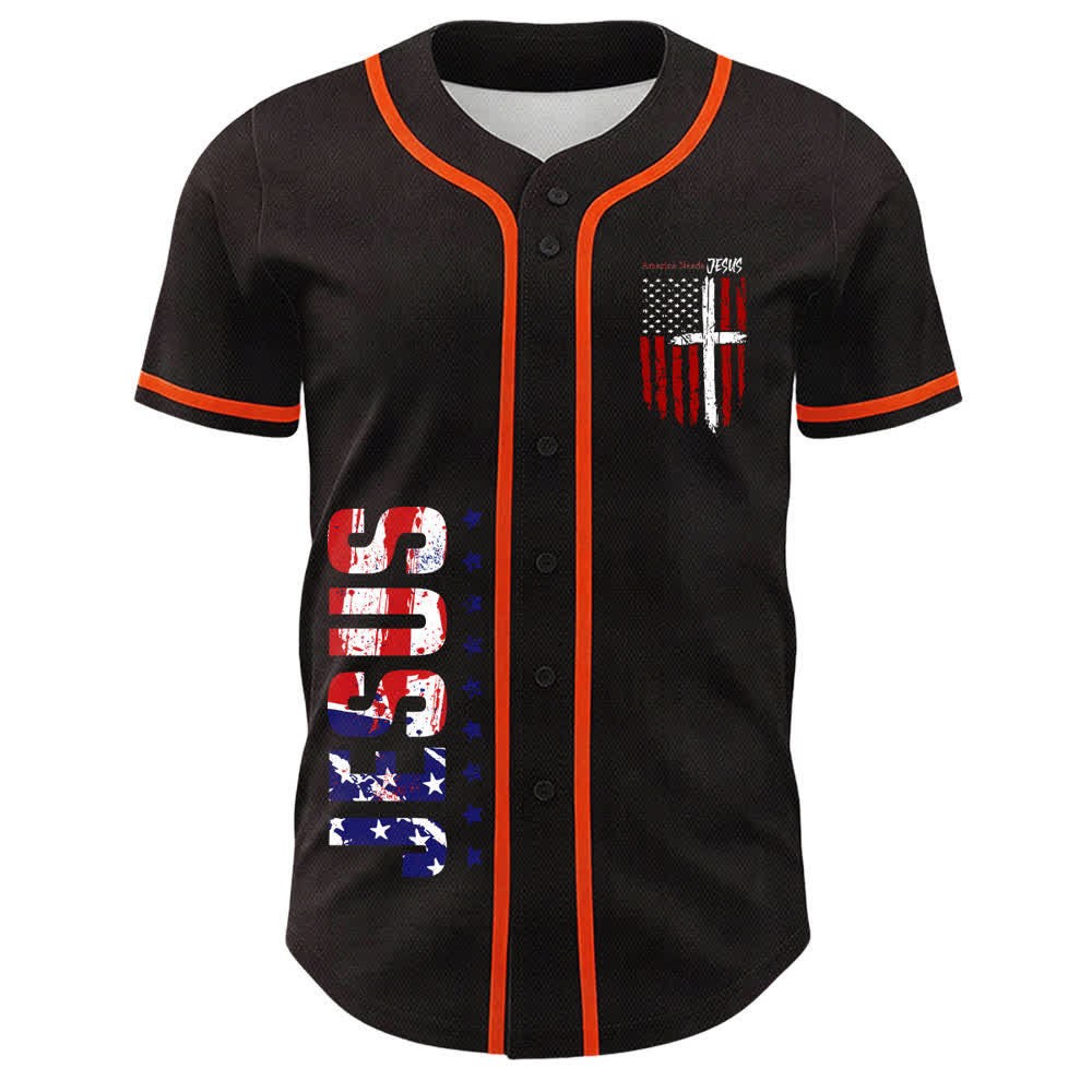 Christianartworkshop Maillot de baseball boutonné à drapeau vieilli « America Needs Jesus » - image 23