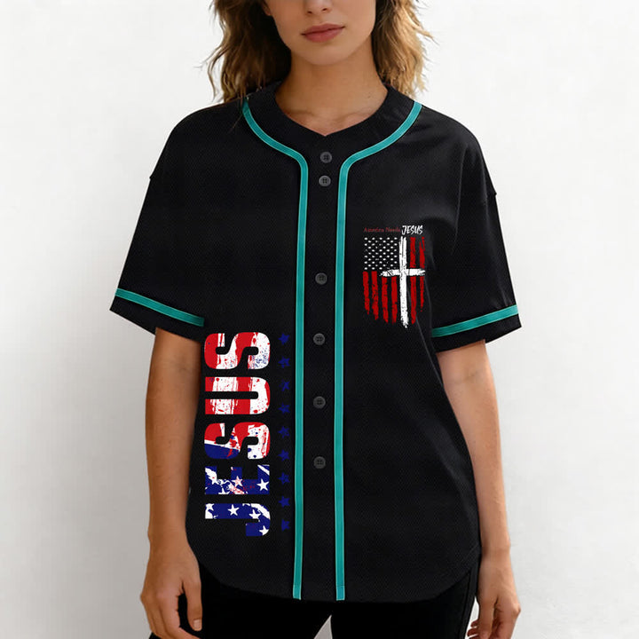 Christianartworkshop Maillot de baseball boutonné à drapeau vieilli « America Needs Jesus » - image 46