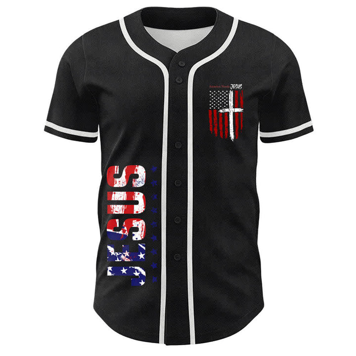 Christianartworkshop Maillot de baseball boutonné à drapeau vieilli « America Needs Jesus » - image 9