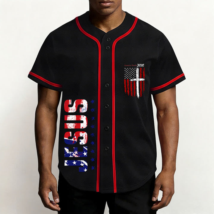 Christianartworkshop Maillot de baseball boutonné à drapeau vieilli « America Needs Jesus » - image 20