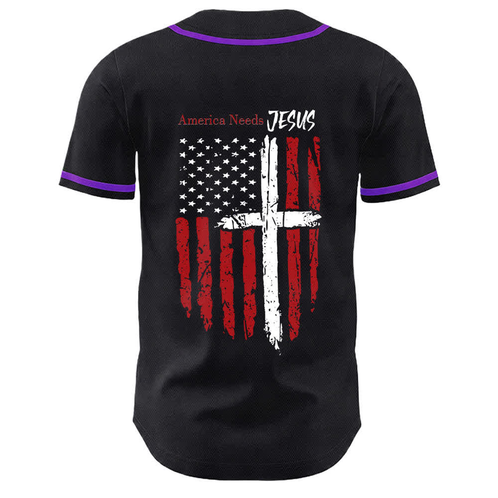 Christianartworkshop Maillot de baseball boutonné à drapeau vieilli « America Needs Jesus » - image 57