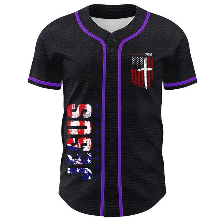 Christianartworkshop Maillot de baseball boutonné à drapeau vieilli « America Needs Jesus » - image 58