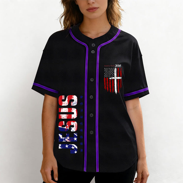 Christianartworkshop Maillot de baseball boutonné à drapeau vieilli « America Needs Jesus » - image 60