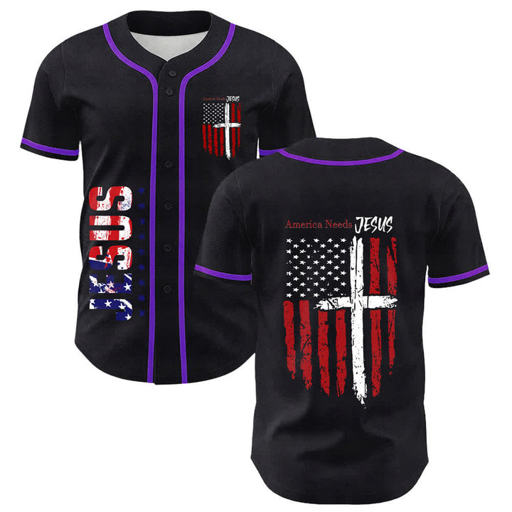 Christianartworkshop Maillot de baseball boutonné à drapeau vieilli « America Needs Jesus » - image 56