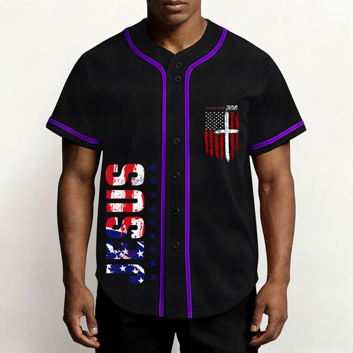 Christianartworkshop Maillot de baseball boutonné à drapeau vieilli « America Needs Jesus » - image 62