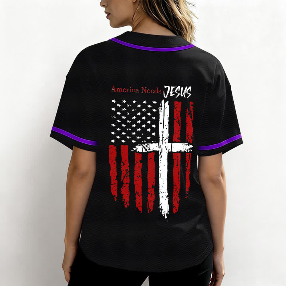 Christianartworkshop Maillot de baseball boutonné à drapeau vieilli « America Needs Jesus » - image 59