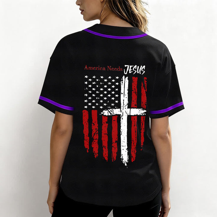 Christianartworkshop Maillot de baseball boutonné à drapeau vieilli « America Needs Jesus » - image 59