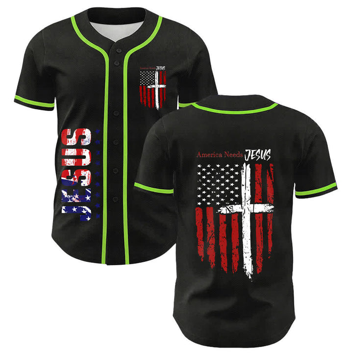 Christianartworkshop Maillot de baseball boutonné à drapeau vieilli « America Needs Jesus » - image 35