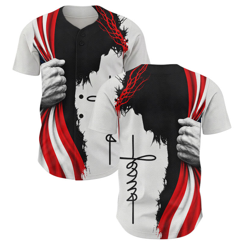Maillot de baseball unisexe patriotique Christianartworkshop Couronne d'épines Silhouette de Jésus - 5XL - image 0