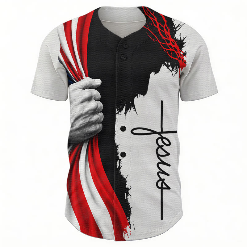 Maillot de baseball unisexe patriotique Christianartworkshop Couronne d'épines Silhouette de Jésus - image 1