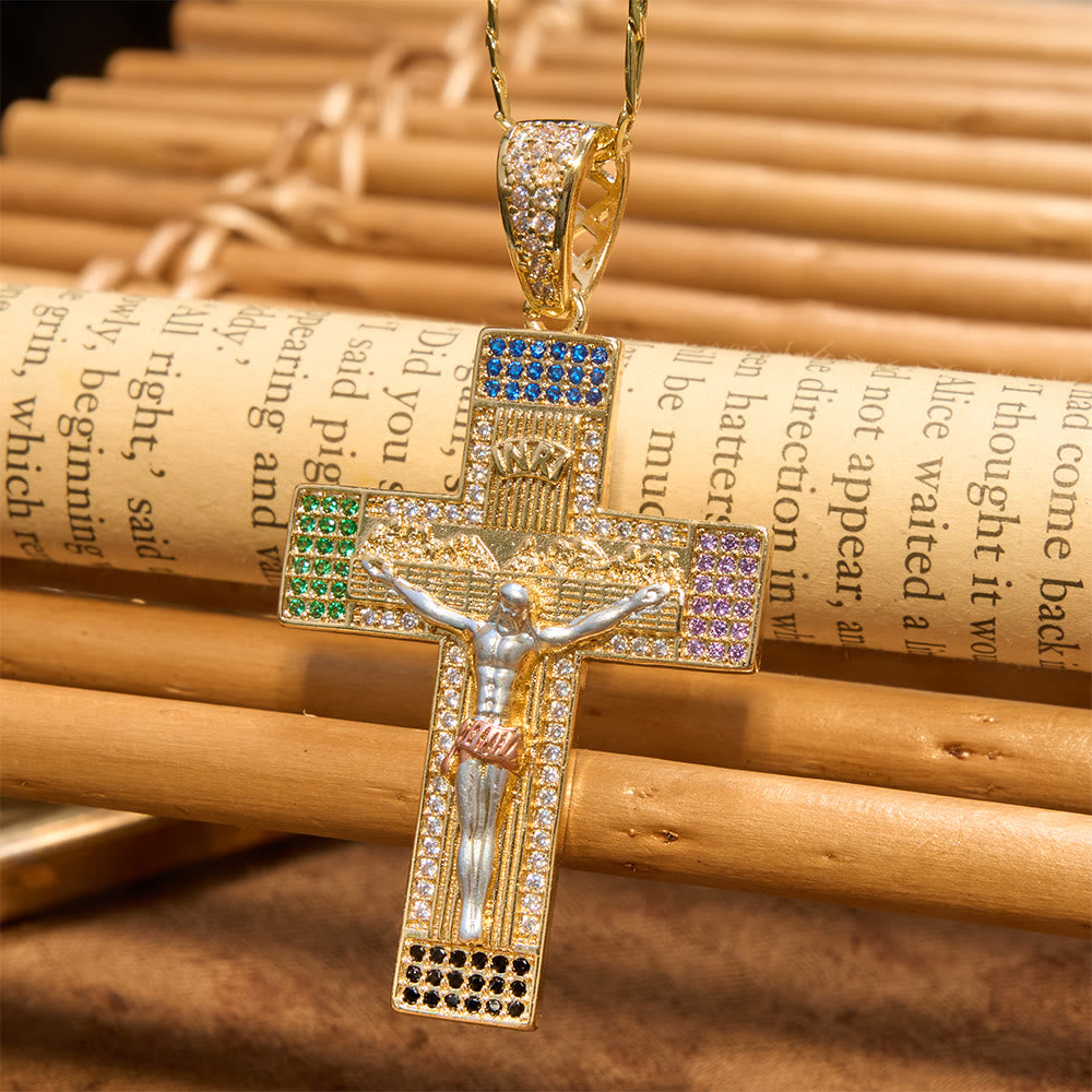 Christianartworkshop Collier crucifix sculpté en cristal multicolore glacé : symbole de la miséricorde céleste infinie - Crucifix - image 0