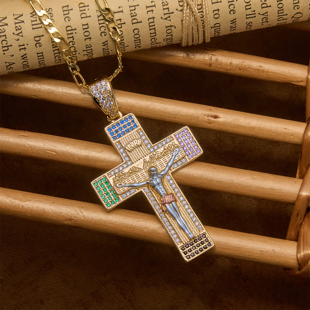 Christianartworkshop Collier crucifix sculpté en cristal multicolore glacé : symbole de la miséricorde céleste infinie - image 1