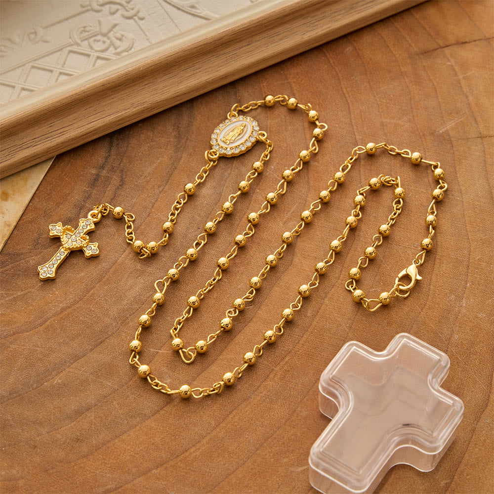 Christianartworkshop Chapelet en métal à perles lisses avec crucifix détaillé : emblème de la paisible miséricorde céleste - Doré - image 0