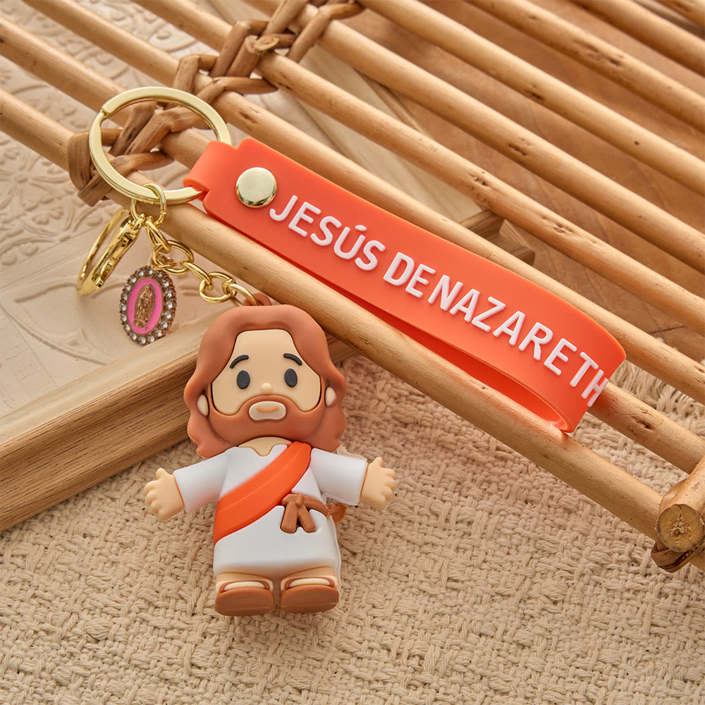 Christianartworkshop Porte-clés en résine représentant une adorable figure sacrée de dessin animé : emblème de la bienveillante protection céleste - Jésus - image 1