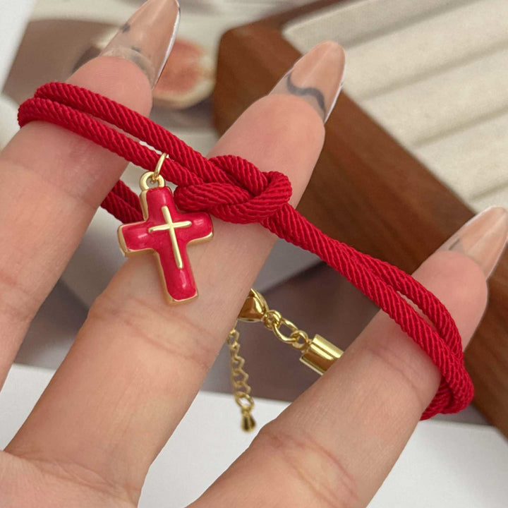 Christianartworkshop Bracelet à breloque croix en cordon doux noué : emblème de douceur et de réconfort céleste - Rouge - image 4
