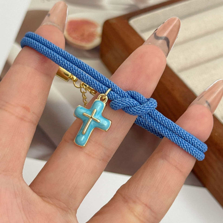 Christianartworkshop Bracelet à breloque croix en cordon doux noué : emblème de douceur et de réconfort céleste - Bleu royal - image 5