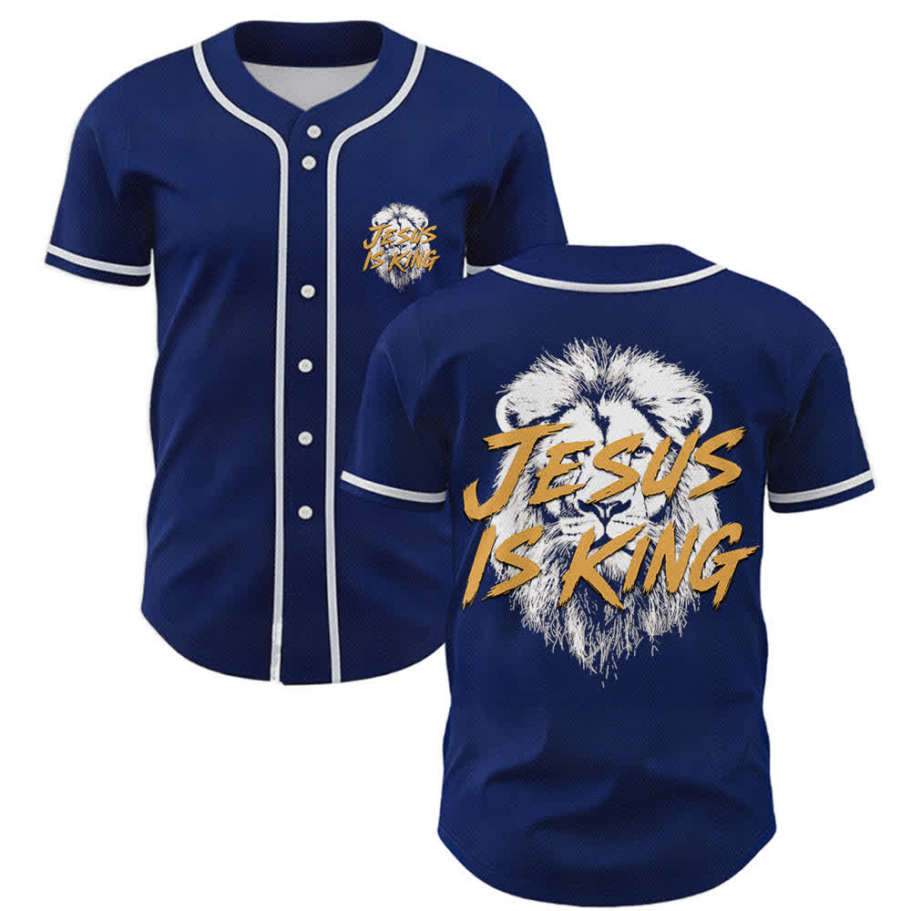 Christianartworkshop Maillot de baseball graphique Lion Jésus est roi - Marine - 5XL - image 0