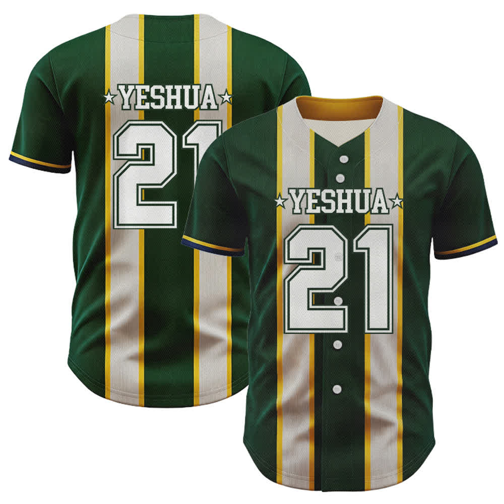 Maillot de baseball vintage vert à fines rayures Yeshua 21 de Christianartworkshop - 5XL - image 0