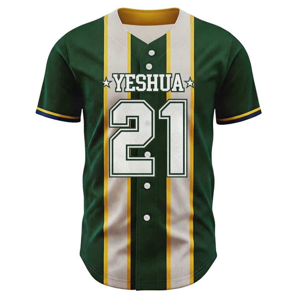 Maillot de baseball vintage vert à fines rayures Yeshua 21 de Christianartworkshop - image 1