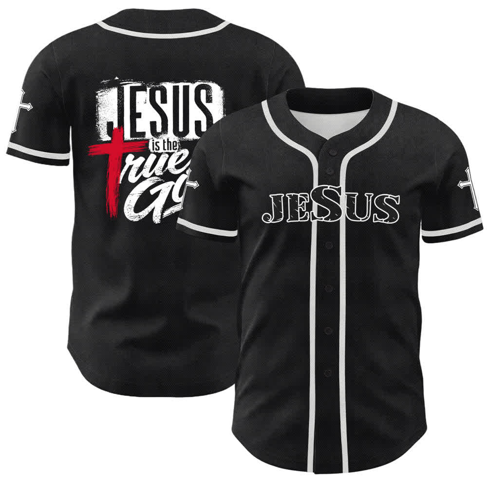 Christianartworkshop Jésus Vrai Dieu Croix-Rouge Maillot de baseball noir - Blanc - 5XL - image 0