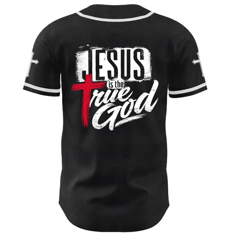 Christianartworkshop Jésus Vrai Dieu Croix-Rouge Maillot de baseball noir - image 1